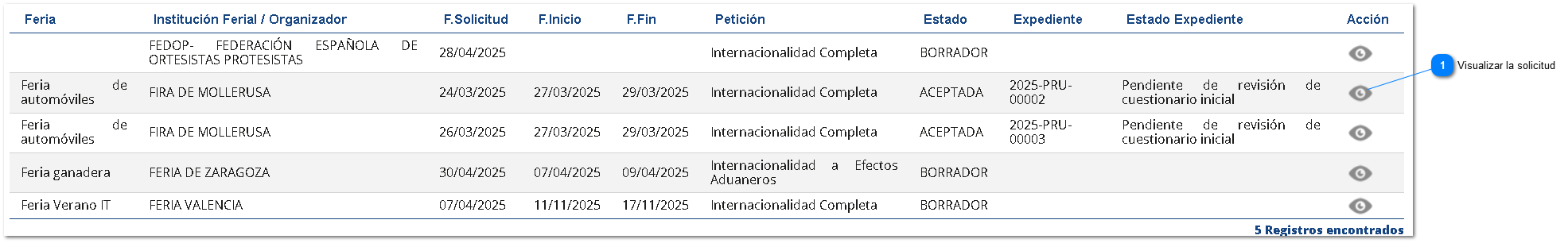 Ferias en progreso y borradores