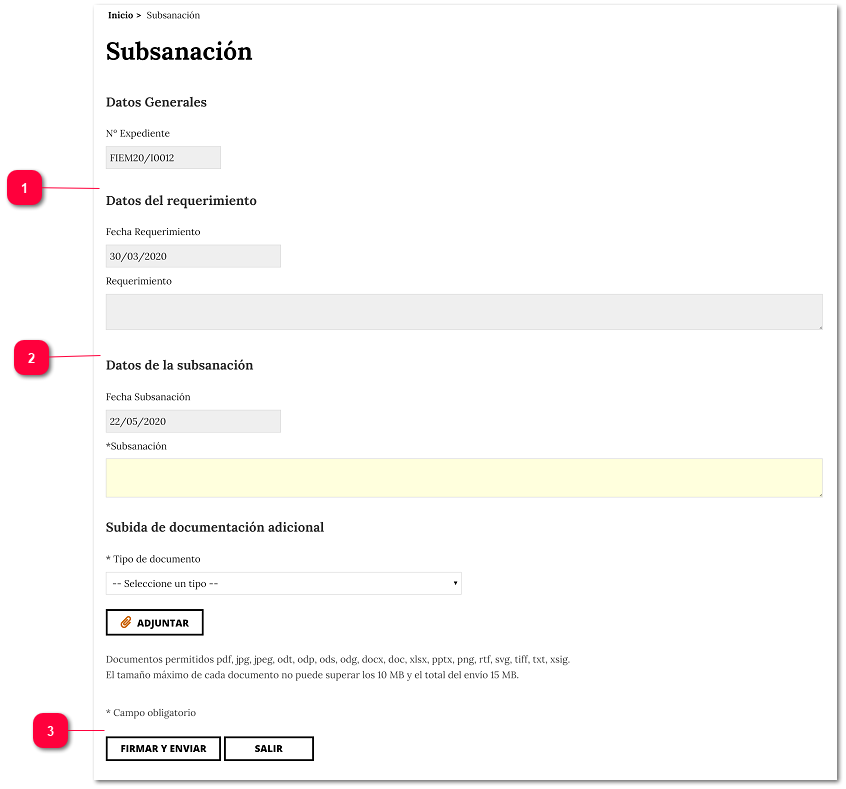 SUBSANACIÓN DE SOLICITUD DE PROJECT FINANCE